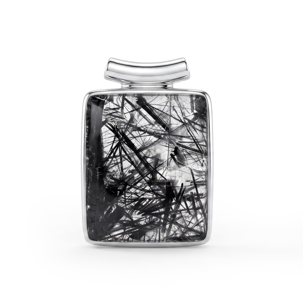 Black Rutilated Quartz Rahu Protection Sterling Silver Pendant Necklace