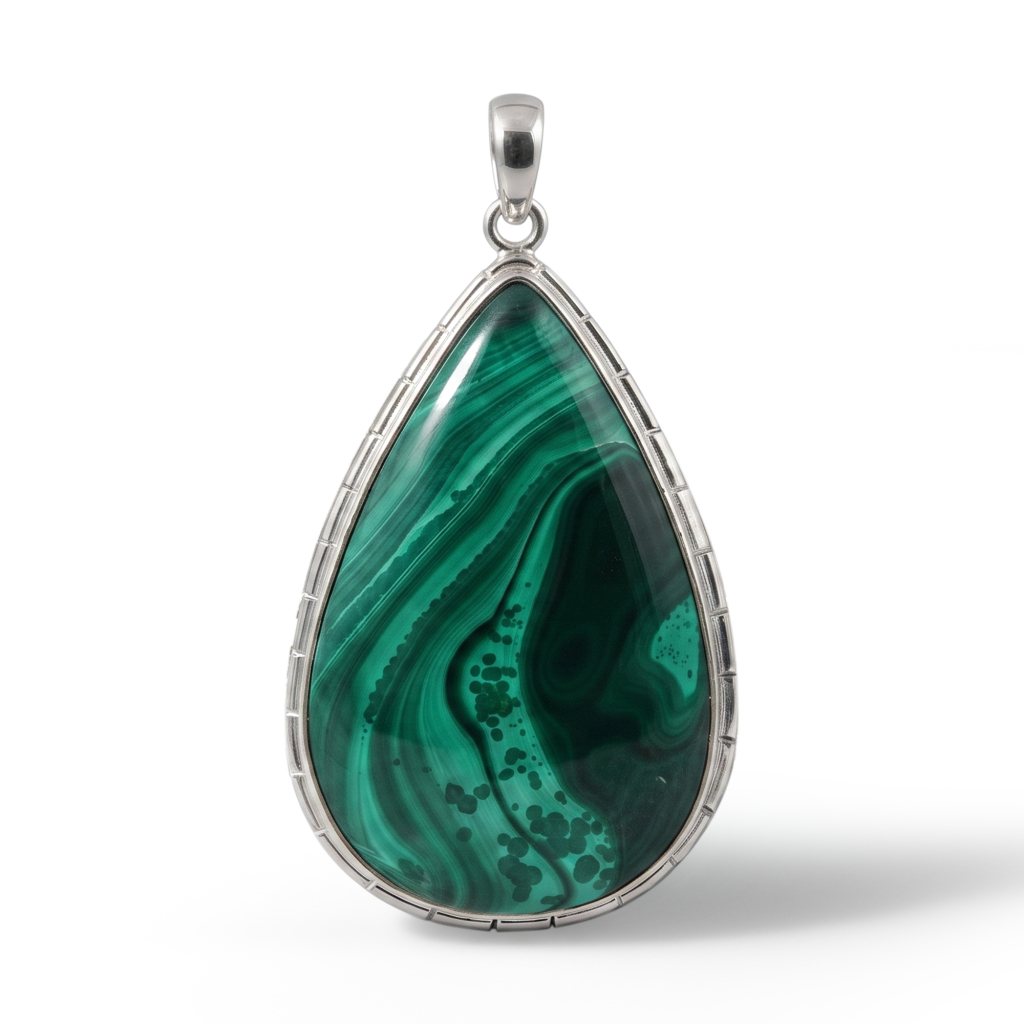 Malachite Spiritual Protection Sterling Silver Pendant