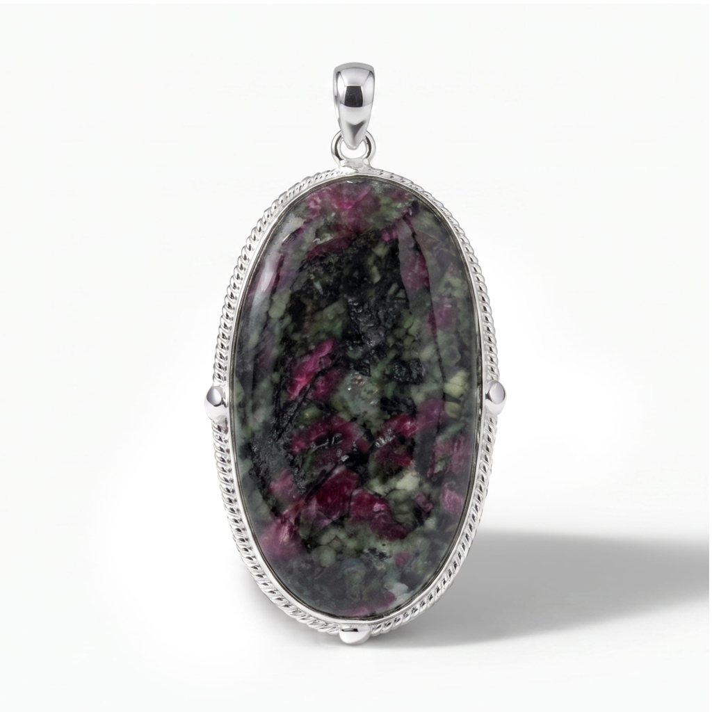 Natural Edulite Jasper Heart Chakra Silver Pendant
