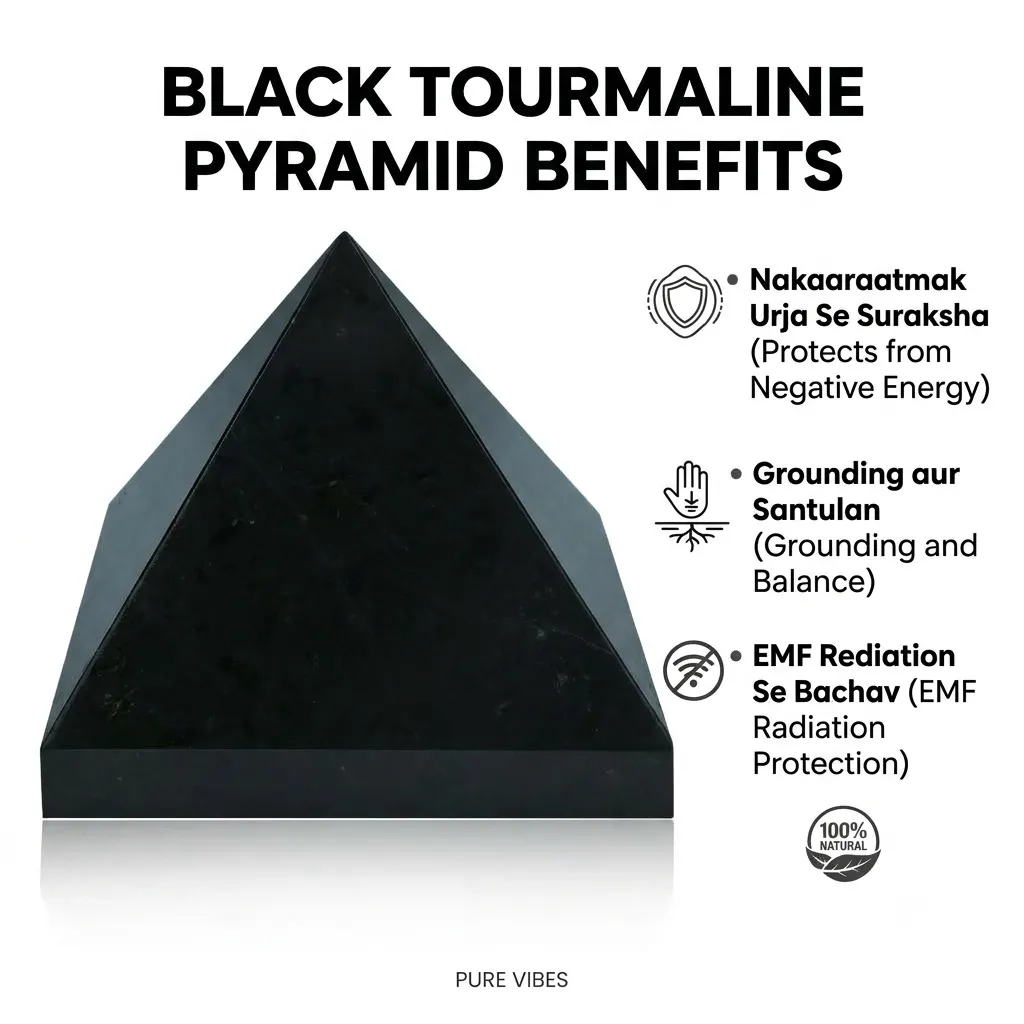 Large Black Tourmaline Crystal Pyramid for Protection & Grounding