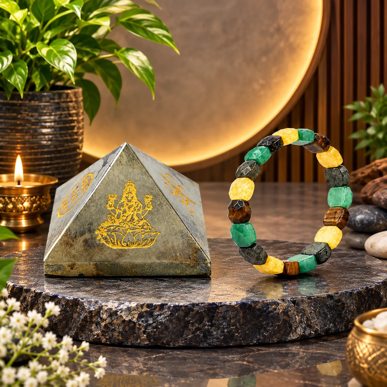 Pyrite Pyramid with Dhan Yog Bracelet Combo Set