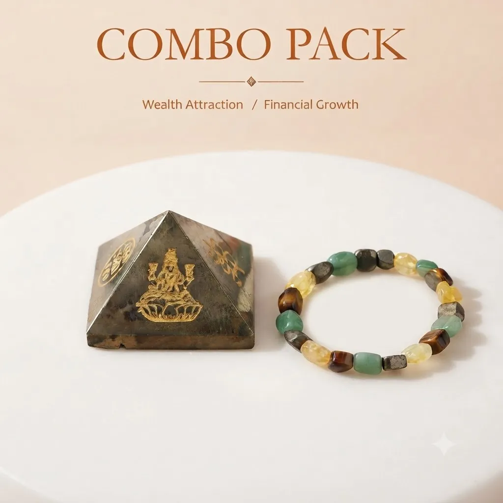 Pyrite Pyramid with Dhan Yog Bracelet Combo Set