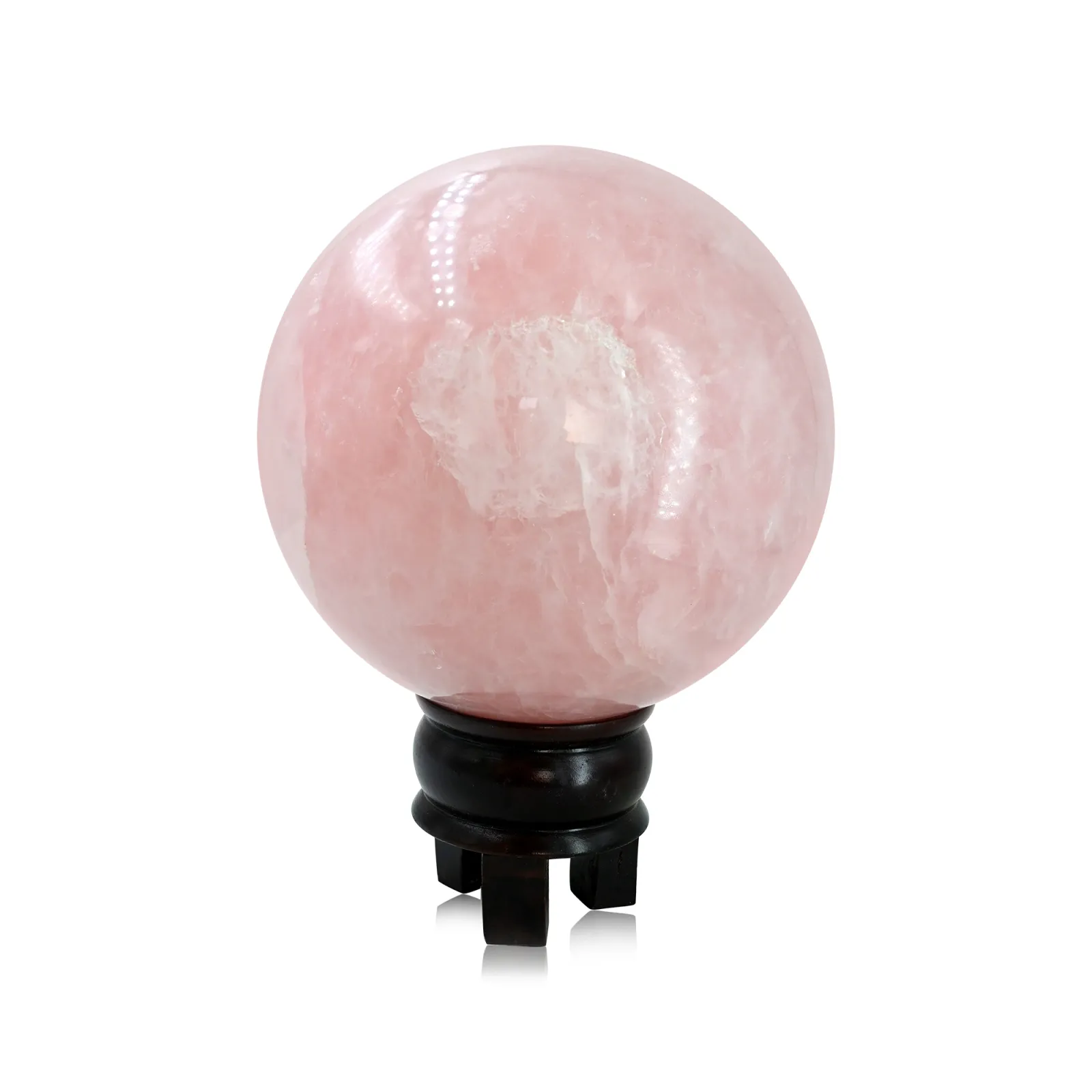 Natural Rose Quartz Sphere with Wood Stand-101mm