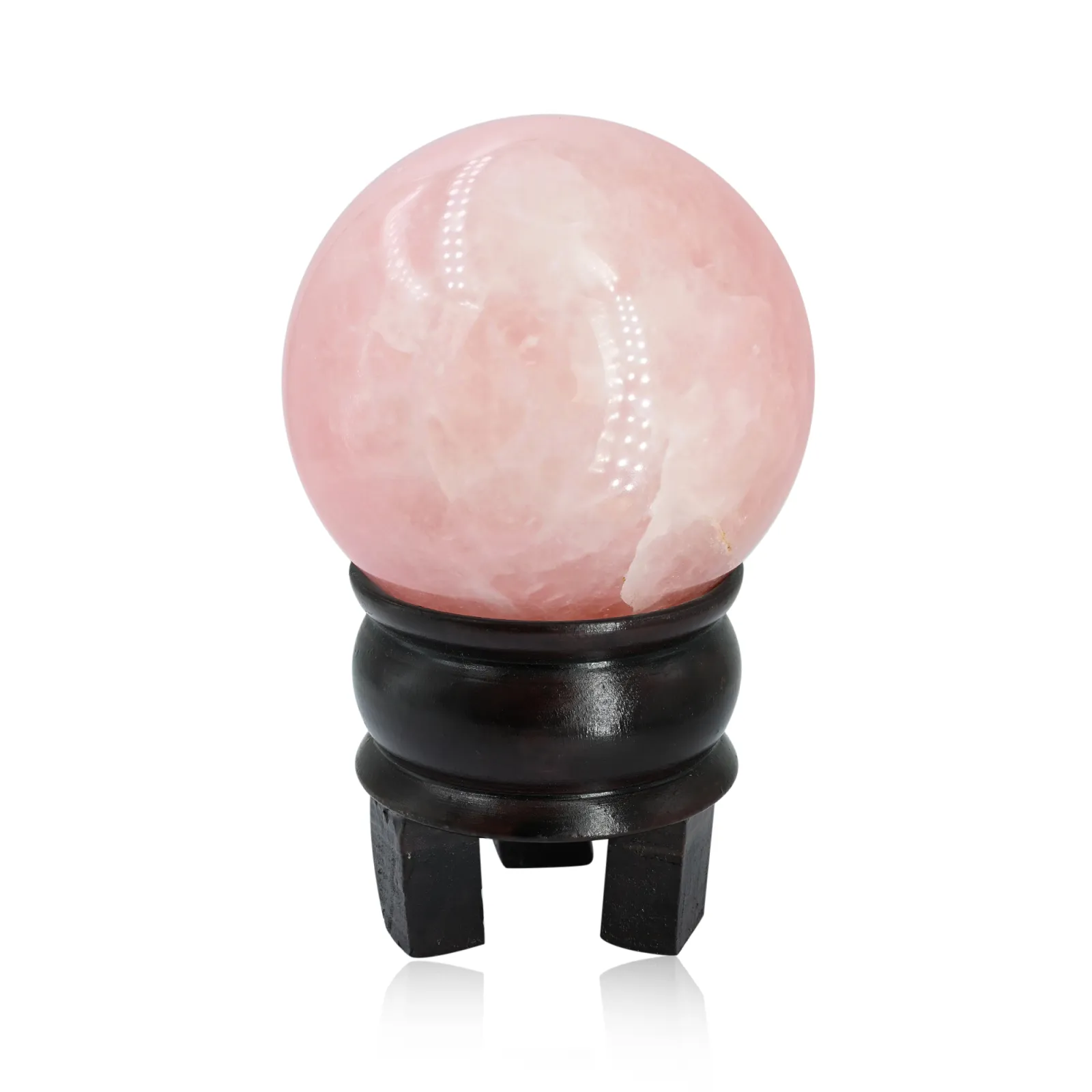 Natural Rose Quartz Sphere with Wood Stand-72mm