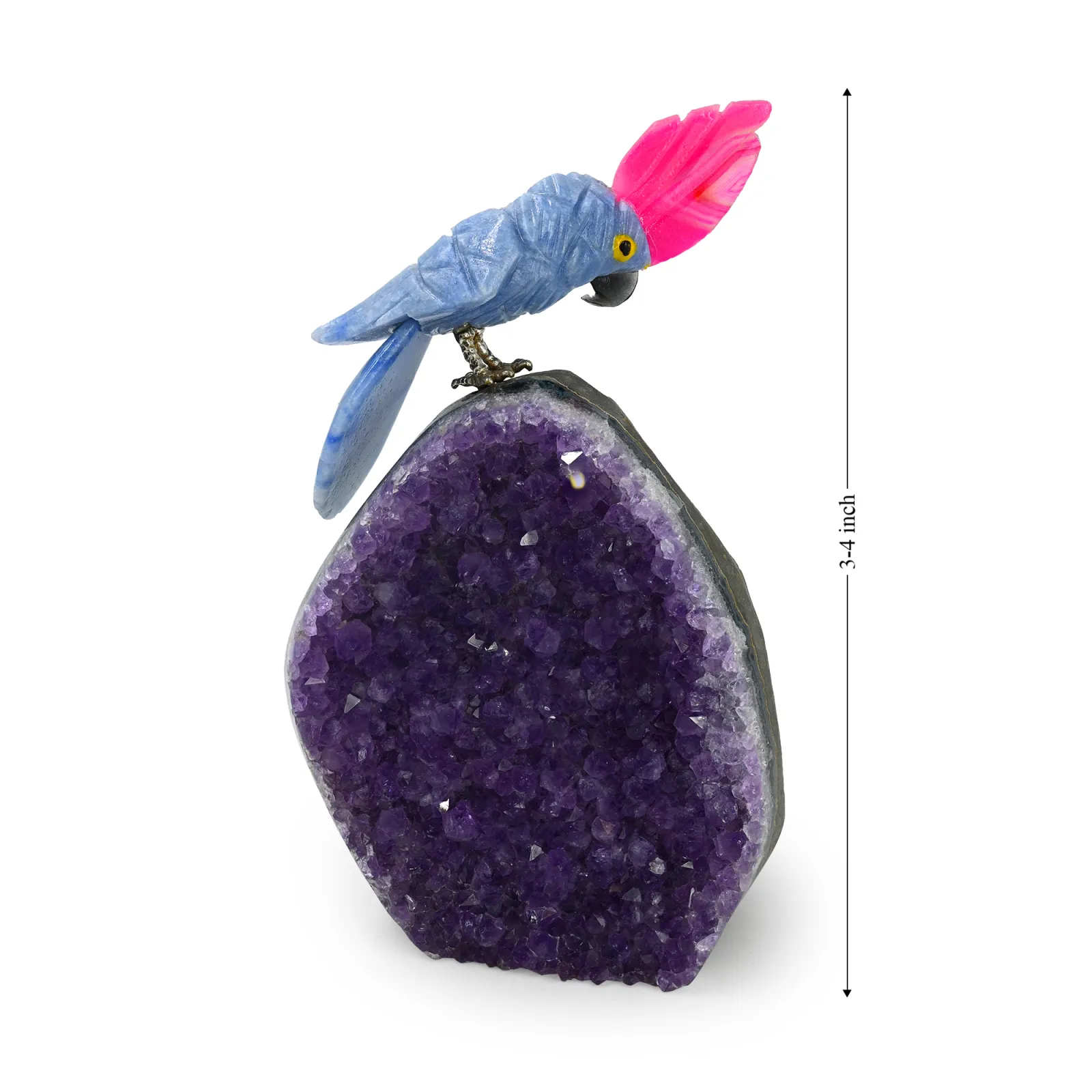 Amethyst Geode with Hand-Carved Sodalite Bird Figurine