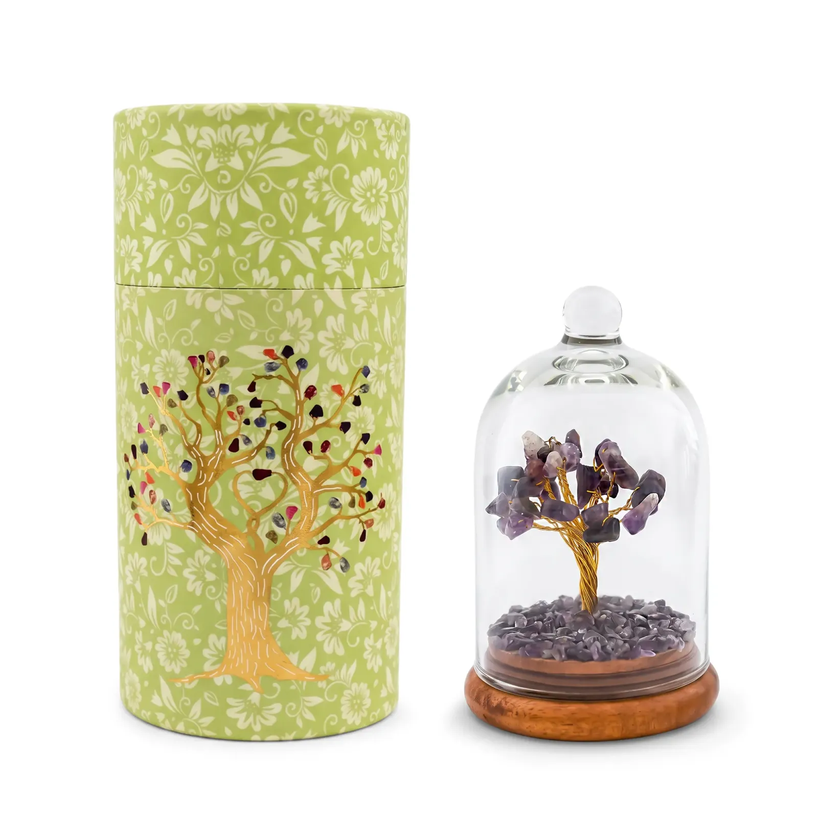 Amethyst Money Tree in Glass Dome for Stress Relief & Meditation