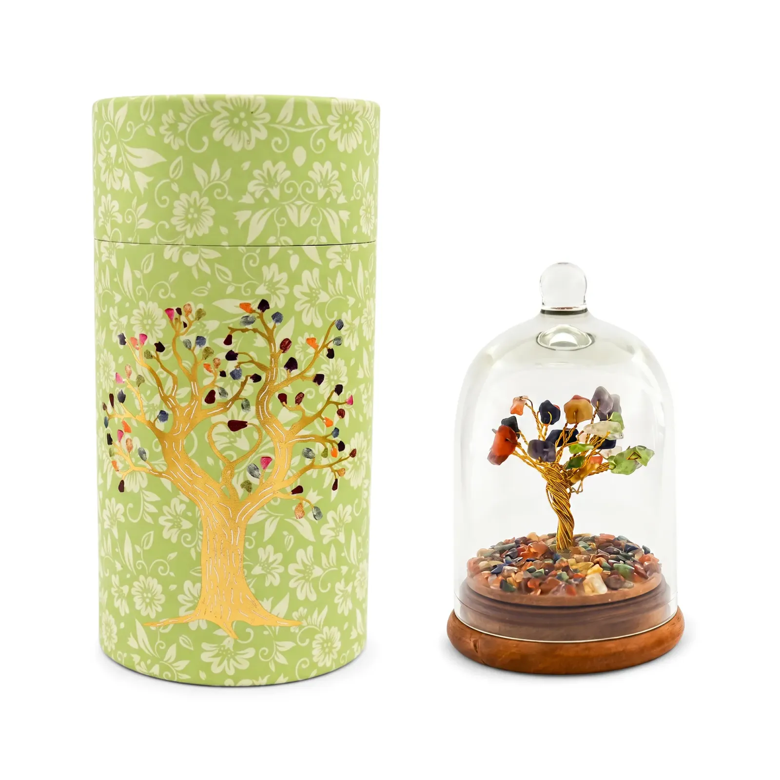 7 Chakra Wish Money Tree in Glass Dome for Meditation & Home Decor