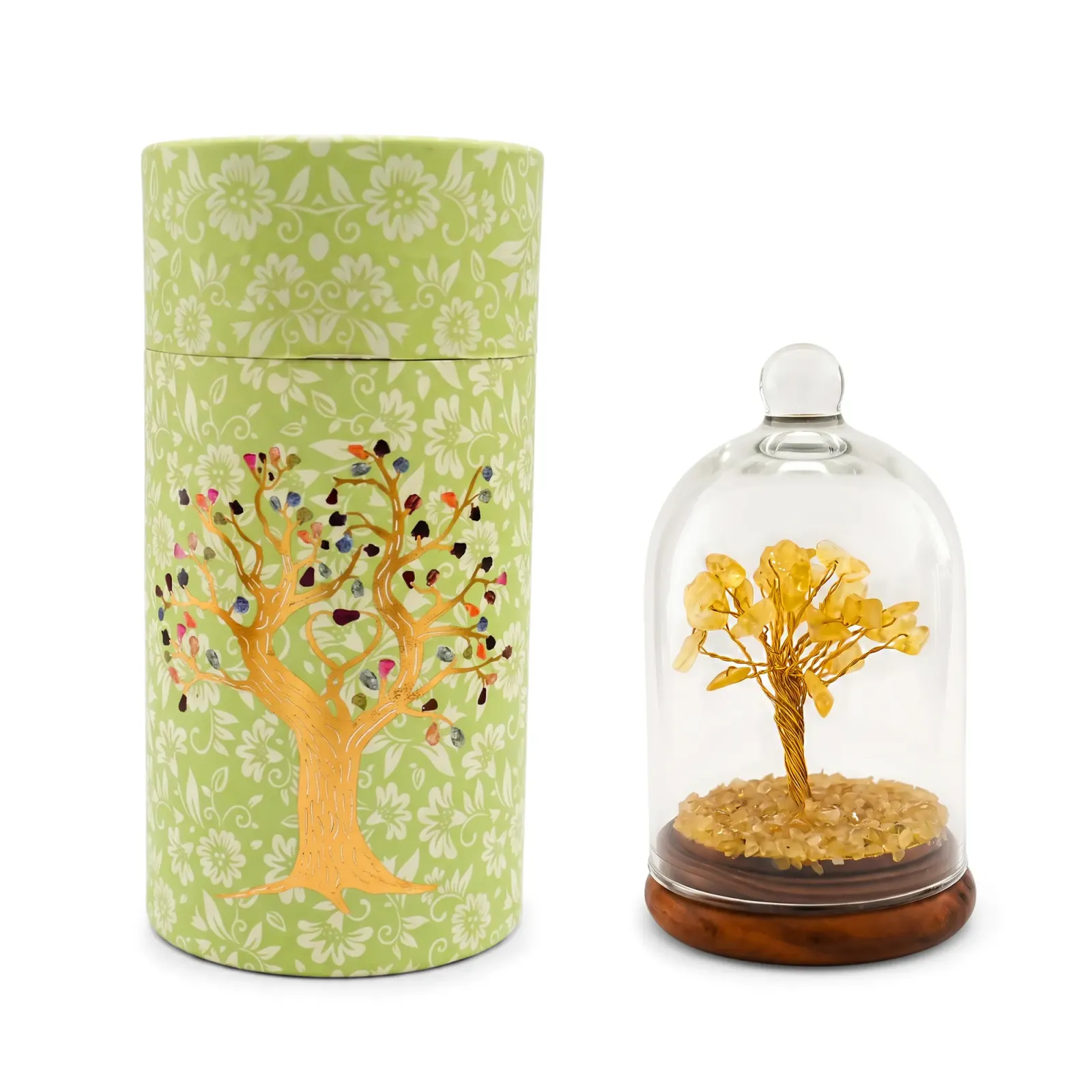 Natural Citrine Money Tree in Glass Dome for Wealth & Prosperity Decor