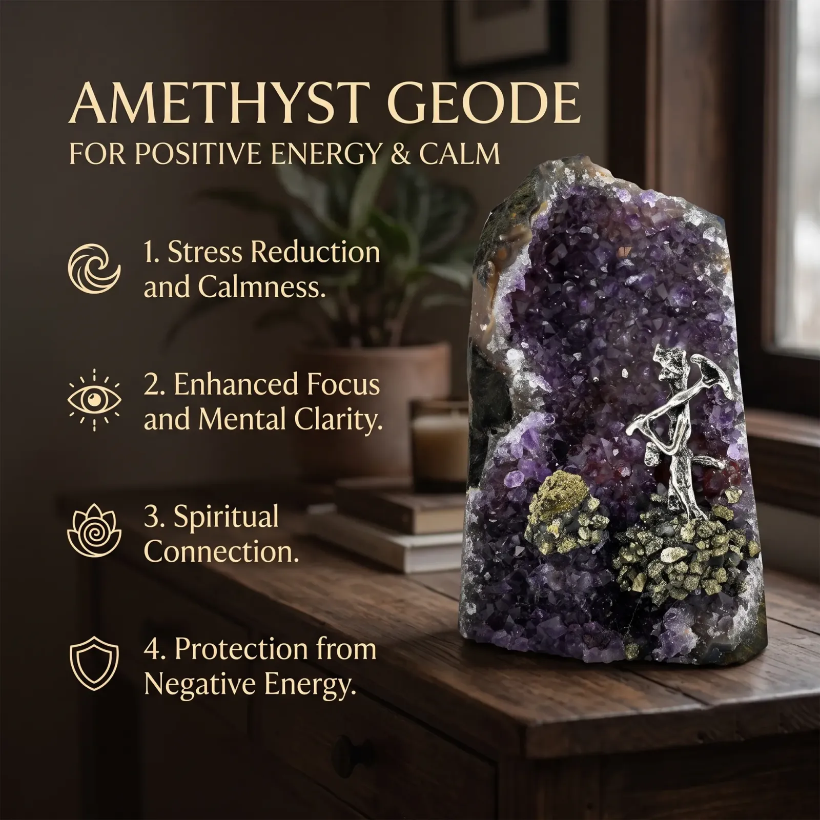 Amethyst Geode with Pyrite Miner