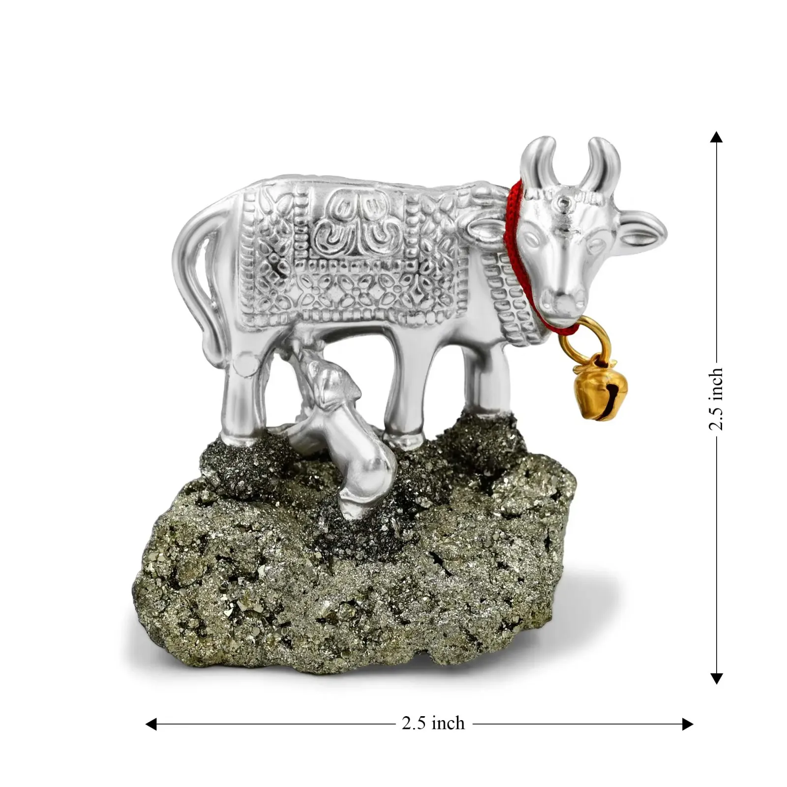 Silver Kamdhenu Cow on Pyrite Base