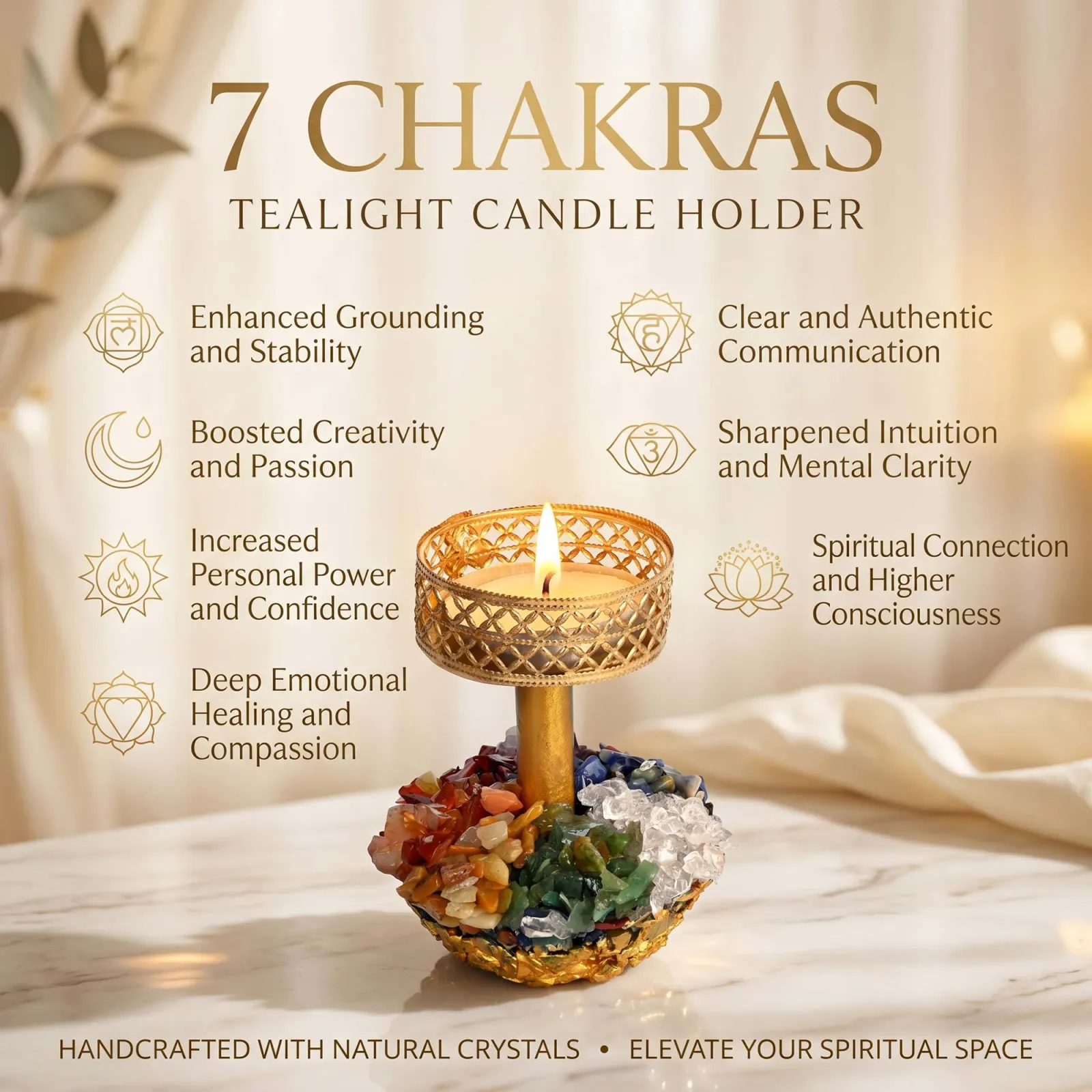 7 Chakra Crystal Tea Light Candle Holder